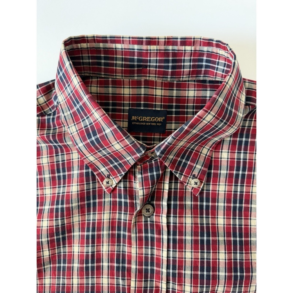 McGregor Red, Navy and Cream Plaid Check Button-Down Luxury Casual Dress Shirt L